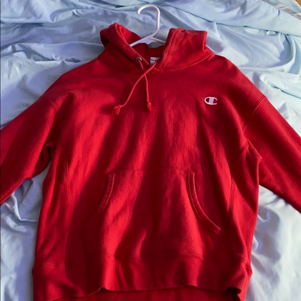 Red champion hoodie